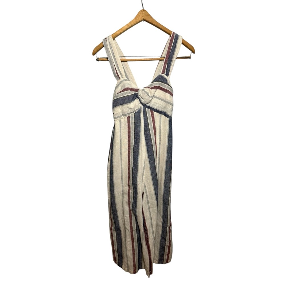 By Together Linen Blend Jumpsuit Striped Wide Leg S